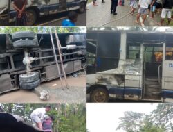 Bus Damri Terbalik Mengakibatkan 20 Orang Terluka