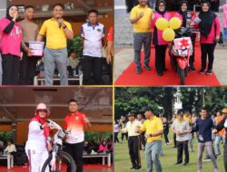 Dalam Rangka Hari Bhayangkara Ke 77 , Polres Kuantan Singingi Melaksanakan Giat Olahraga Bersama Di Lapangan Limono – Teluk Kuantan .