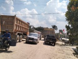 Masyarakat Desa Padang Luas Melakukan Aksi Demontrasi, Truk Angkutan Kayu PT. RAPP Membuat Debu.