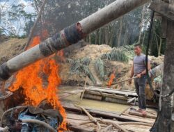 Polres Kuansing Tindak Tegas PETI di Simpang Cuko, Empat Rakit Dimusnahkan